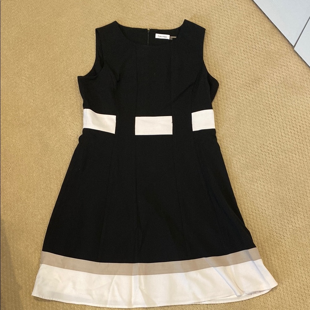 Calvin Klein Black and White Sleeveless A-Line Dress